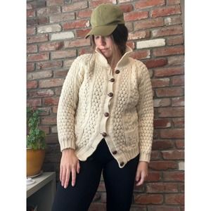 Malinmore Ireland Fisherman Cardigan - Ivory - Size Medium